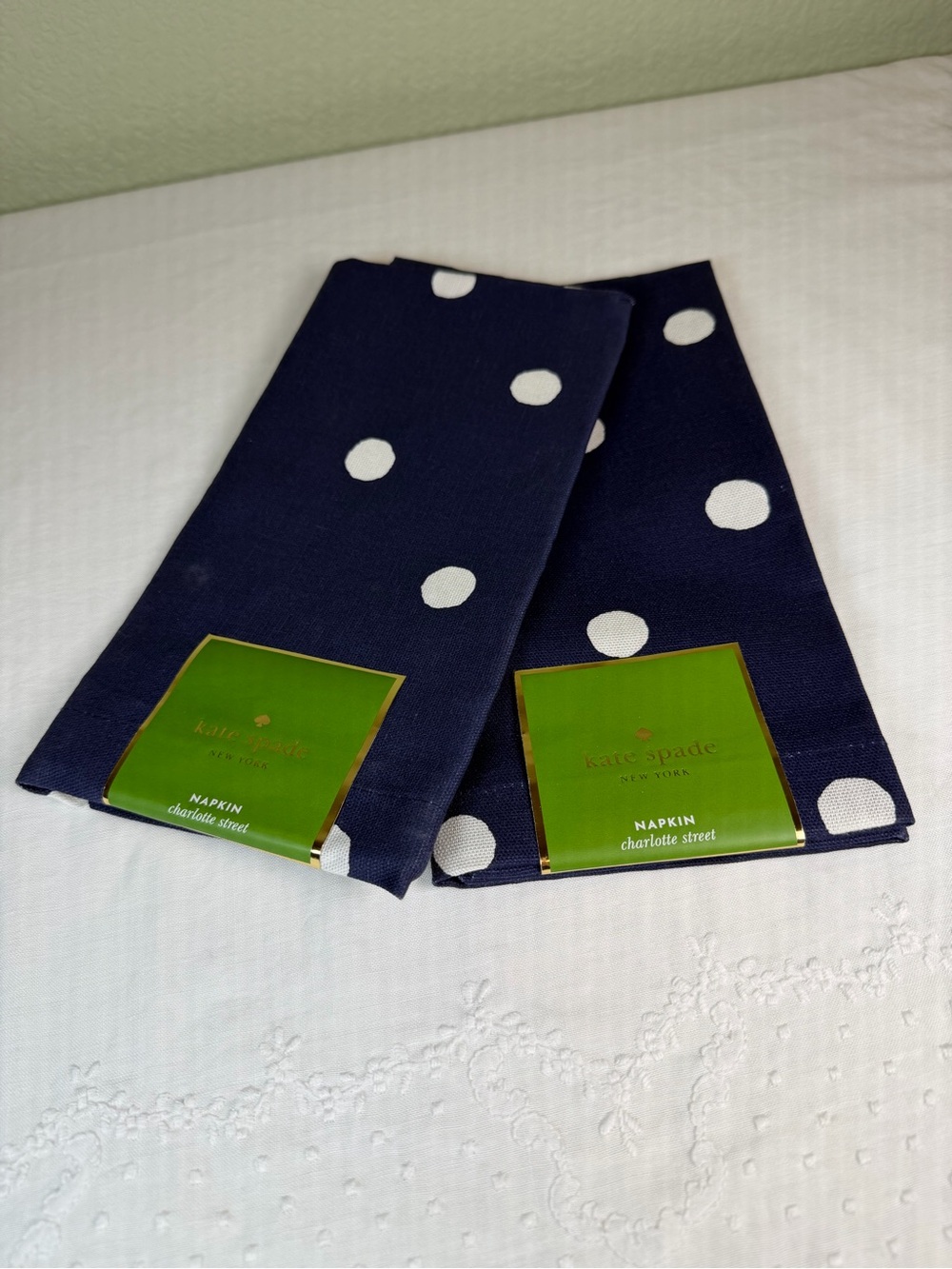 Kate Spade Charlotte Street Navy Blue Polka Dot Napkins – Set of 2